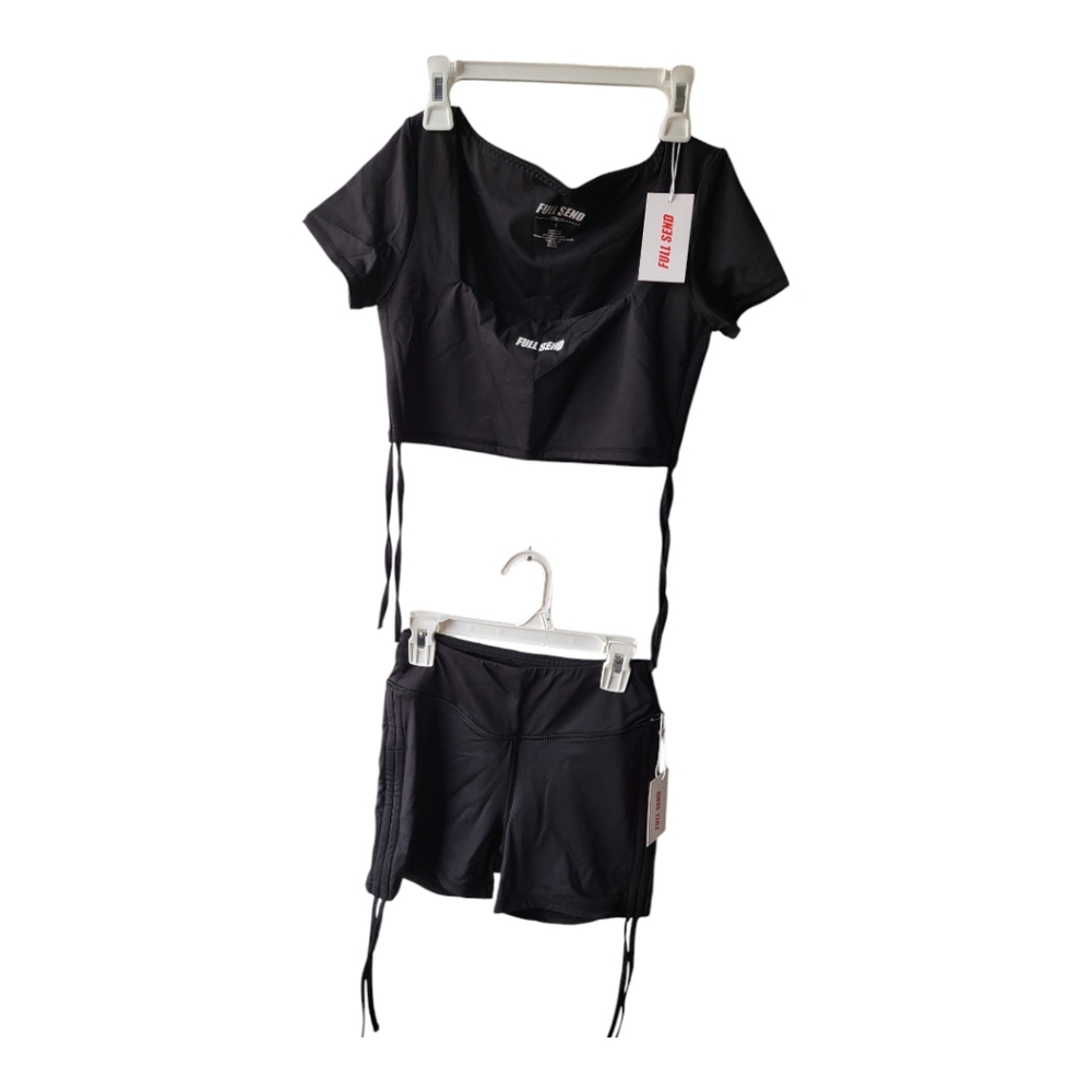 💕Full Send Cropped Athletic Top And Bike Shorts Dry Fit Size S NEW